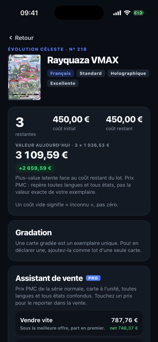 Verkaufsassistent in der App PokeMarketCap
